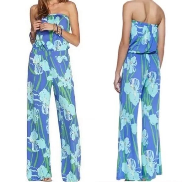 Lilly Pulitzer Pants & Jumpsuits Lilly Pulitzer Kourtney Jumpsuit Chablis Strapless Blue